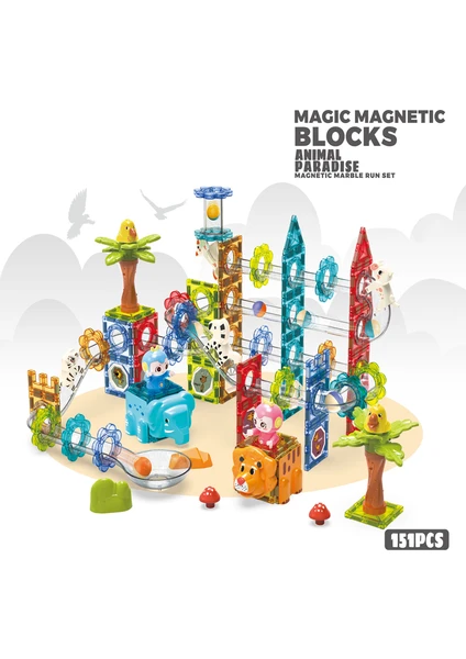 Learning Fun Manyetik Stem Oyuncak 151 Parça - Marble Run Set Magic Magnetic Blocks Animal Paradise