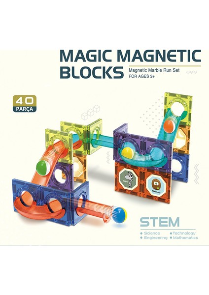 Learning Fun Manyetik Stem Oyuncak 40 Parça - Marble Run Set Magic Magnetic Blocks