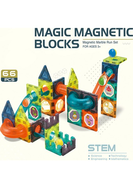 Learning Fun Manyetik Stem Oyuncak 66 Parça - Marble Run Set Magic Magnetic Blocks