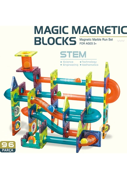 Learning Fun Manyetik Stem Oyuncak 96 Parça - Marble Run Set Magic Magnetic Blocks