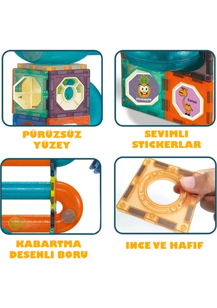 Learning Fun Manyetik Stem Oyuncak 96 Parça - Marble Run Set Magic Magnetic Blocks