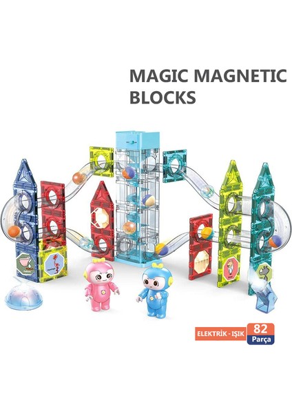 Learning Fun Manyetik Stem Oyuncak Bloklar Seti 82 Parça Elektrikli Işıklı Magic Magnetic Blocks