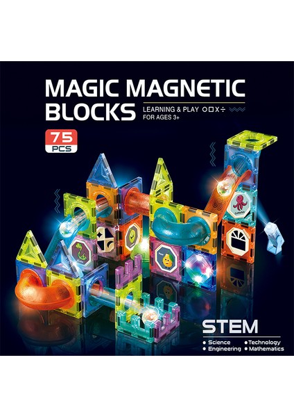 Learning Fun Manyetik Stem Oyuncak 75 Parça - Işıklı Marble Run Set Magic Magnetic Blocks