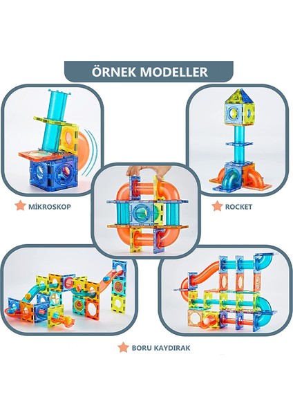 Learning Fun Manyetik Stem Oyuncak 75 Parça - Işıklı Marble Run Set Magic Magnetic Blocks