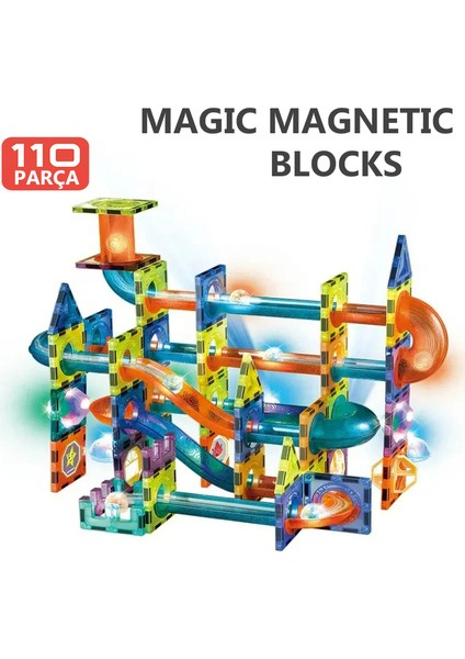 Learning Fun Manyetik Stem Oyuncak 110 Parça - Işıklı Marble Run Set Magic Magnetic Blocks