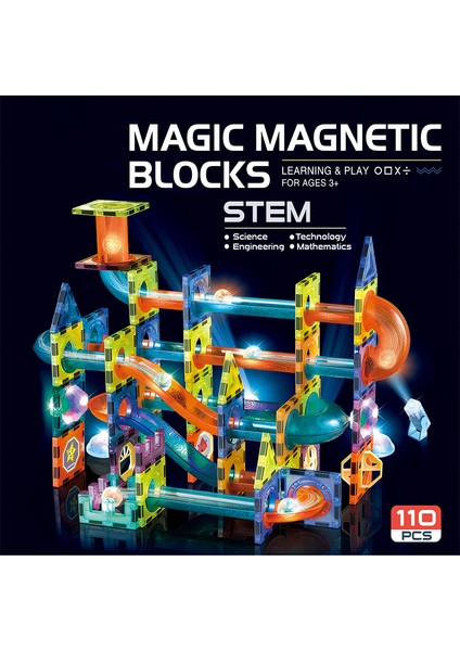 Learning Fun Manyetik Stem Oyuncak 110 Parça - Işıklı Marble Run Set Magic Magnetic Blocks