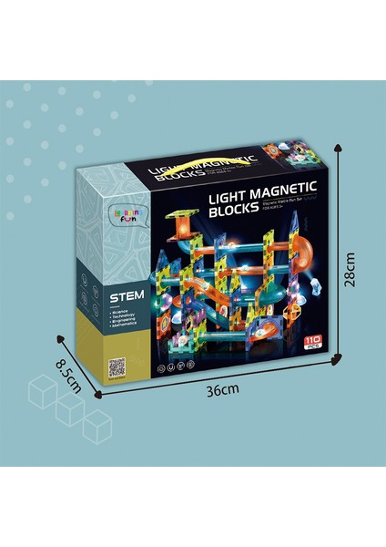 Learning Fun Manyetik Stem Oyuncak 110 Parça - Işıklı Marble Run Set Magic Magnetic Blocks