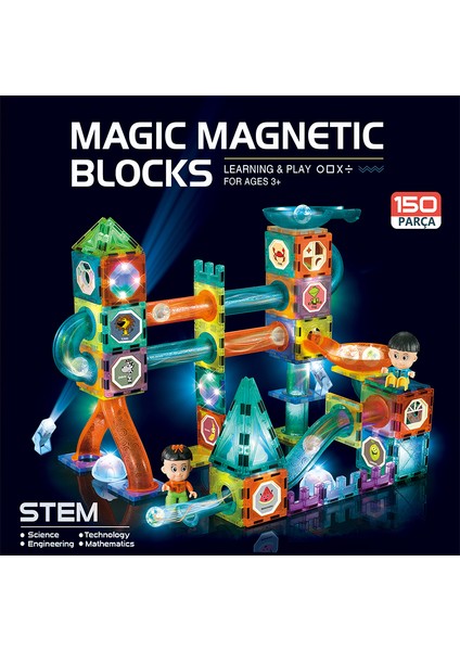 Learning Fun Manyetik Stem Oyuncak 150 Parça - Işıklı Marble Run Set Magic Magnetic Blocks