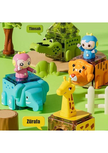 Learning Fun Manyetik Stem Oyuncak 104 Parça - Marble Run Set Magic Magnetic Blocks Animal Paradise