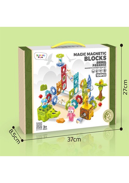 Learning Fun Manyetik Stem Oyuncak 104 Parça - Marble Run Set Magic Magnetic Blocks Animal Paradise