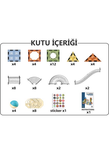 Learning Fun Manyetik Stem Oyuncak 60 Parça - Diamond Marble Run Set Magic Magnetic Blocks