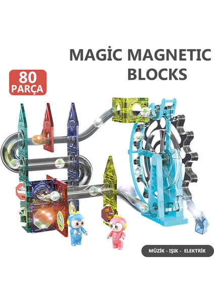 Learning Fun Manyetik Stem Oyuncak Bloklar Seti 80 Parça Elektrikli Müzikli Işıklı Magic Magnetic Blocks