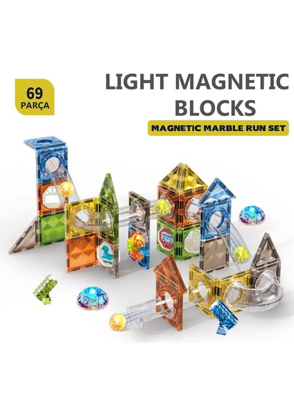 Learning Fun Manyetik Stem Oyuncak 69 Parça - Işıklı Marble Run Set Magic Magnetic Blocks