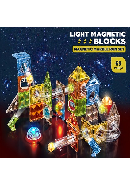 Learning Fun Manyetik Stem Oyuncak 69 Parça - Işıklı Marble Run Set Magic Magnetic Blocks