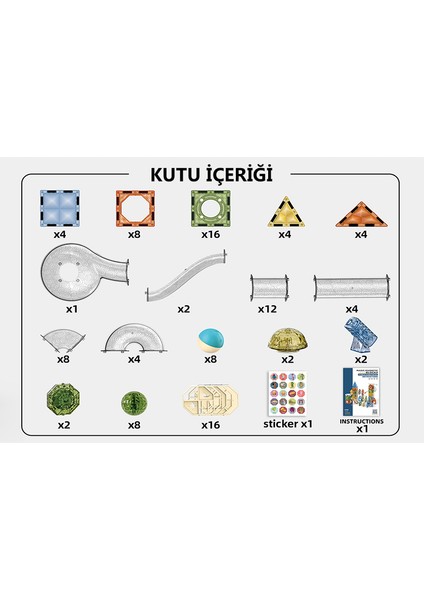 Learning Fun Manyetik Stem Oyuncak 105 Parça - Işıklı Marble Run Set Magic Magnetic Blocks