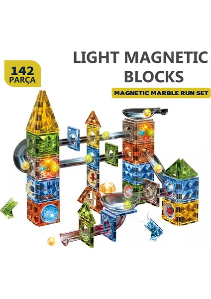 Learning Fun Manyetik Stem Oyuncak 142 Parça - Işıklı Marble Run Set Magic Magnetic Blocks