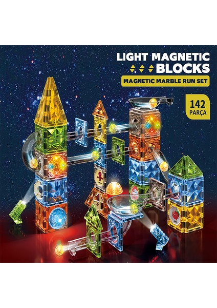 Learning Fun Manyetik Stem Oyuncak 142 Parça - Işıklı Marble Run Set Magic Magnetic Blocks