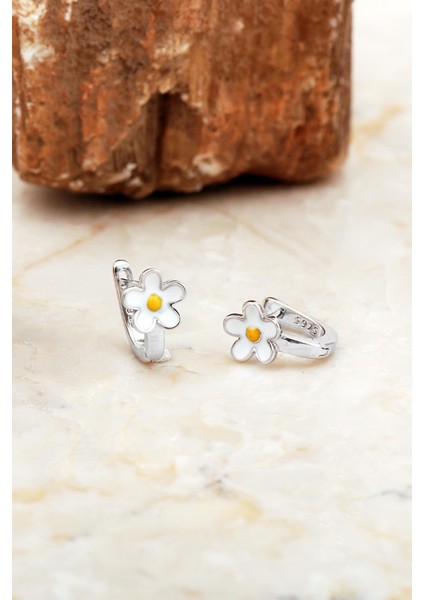 Mineli Çiçek Gümüş Çocuk Küpesi 7090