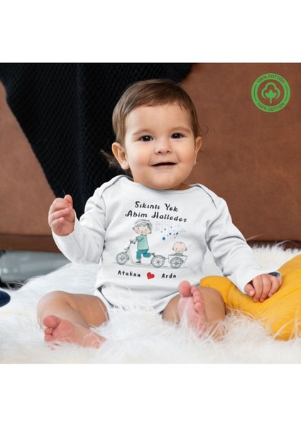 Abi Kardeş Bisiklet Temalı Yazılı Kişiye Özel Çocuk 2'li Kombin fırsatları