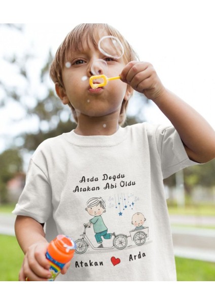 Abi Kardeş Bisiklet Temalı Yazılı Kişiye Özel Çocuk 2'li Kombin modelleri