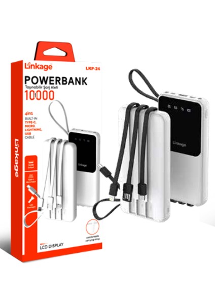 10000 Mah Dahili USB Micro Type-C Lightning Kablo LCD Güç Göstergeli LED Ekran Powerbank Lkp-24