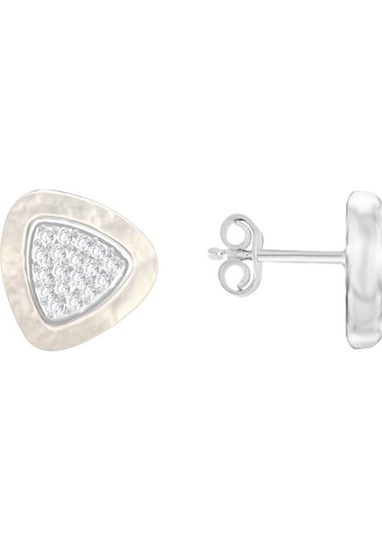 Sedef Taşlı 925 Ayar Gümüş Minimalist Mini Küpe Beyaz Renk