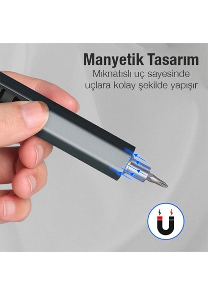 Manyetik Ally 40 Elektrikli Kalem Tornavida Seti Mini Şarjlı Tornavida-Füme 2 Yıl 1 4.8 Volt 4.5 -