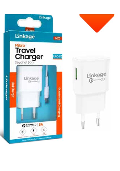 Mikro Quick Charge 3A/18W 1xusb Seyahat Şarjı 1mt Mikro Şarj Kablosu Lkc-20