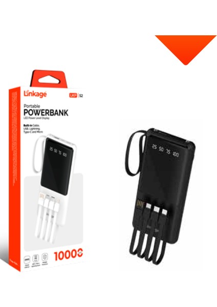 10.000 Mah Usb-A Dahili Type-C, Mikro, Lightning Kablolu, LCD Taşınabilir Powerbank Lkp-52