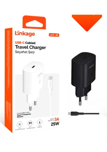 Pd 3A, 25W, Type-C Kablolu 1xusb-C Duvar Şarj Alet Lkc-26