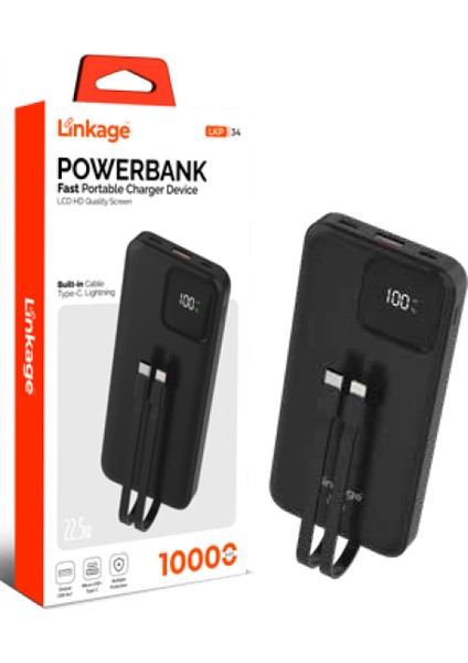 10000 Mah 1x USB Pd 22.5W LCD Ekran Dahili Type-C Lightning Powerbank Lkp-34
