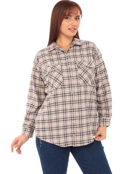 Taşlı Ekose Cepli Büyük Beden Gömlek