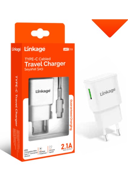 1mt Type-C Şarj Kablosu 2.1A 1xusb Duvar Şarj Başlıgı Lkc-13