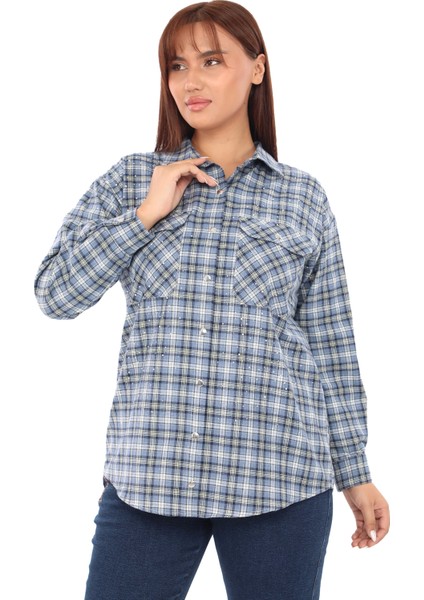 Taşlı Ekose Cepli Büyük Beden Gömlek