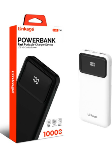 10000 Mah 2x USB Dahili Type-C Kablo LCD Güç Göstergeli Powerbank Lkp-36