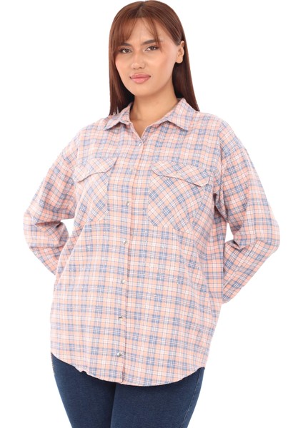 Taşlı Ekose Cepli Büyük Beden Gömlek