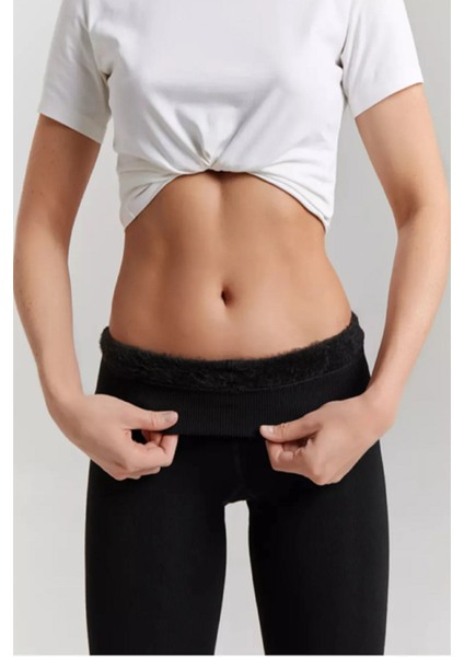 Kadın Kalın Kışlık Yüksel Bel Içi Polarlı Peluş Çift Dikişli Siyah Termal Tayt fiyatları