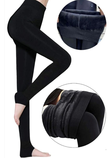 Kadın Kalın Kışlık Yüksel Bel Içi Polarlı Peluş Çift Dikişli Siyah Termal Tayt modelleri