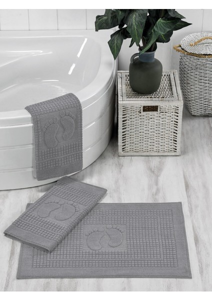3'lü Banyo ve Abdest Su Emici Ayak Havlusu Paspası Seti Füme