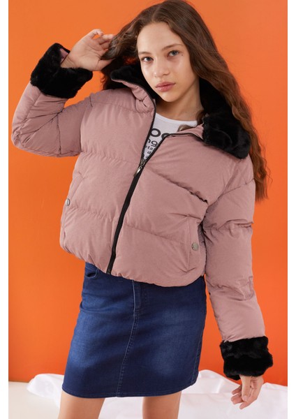 Pembe Dik Yaka Kolu Kürk Detaylı Kız Çocuk Şişme Mont 19506 fırsatları