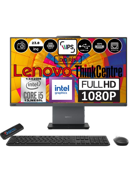 Thinkcentre Neo 24 50A Gen5 Intel Core I5 13420H 16GB Ddr5 2tb SSD Freedos Intel® UHD Graphics 23.8" Fhd All In One Bilgisayar 12SC000YTRF04 + Zetta Flash Bellek