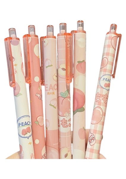 6'lı Paket Şeftali Temalı Jel Mürekkep Kalem Geri Çekilebilir Ince Noktalı Rollerball Yazma Kalem Seti (Yurt Dışından)