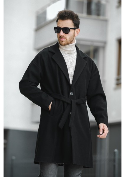 Layun Erkek Kemerli Oversize Rahat Kesim Kaşe Kaban Palto