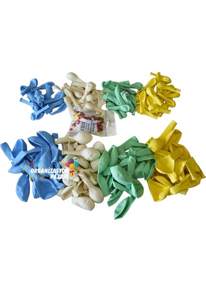 Balon Seti Makaron Mavi-Sarı-Beyaz-Yeşil 100 Lü Balon Zinciri Seti modelleri