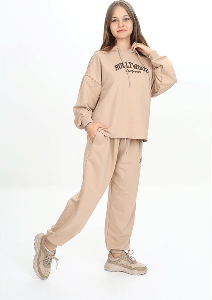 Kız Çocuk Hollywood Baskılı Kapüşonlu Eşofman Takımı modelleri