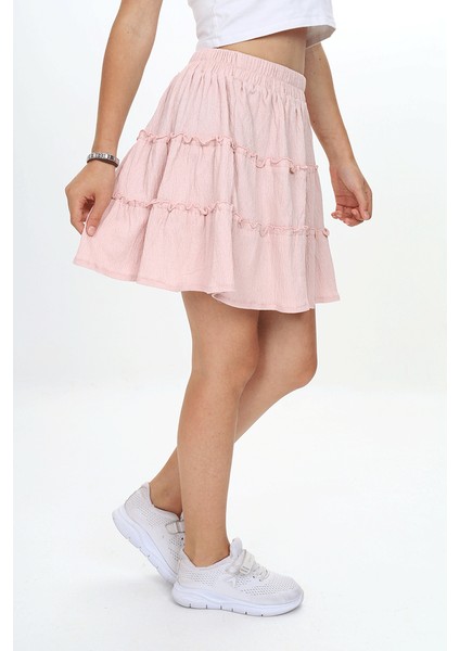 Kız Çocuk Bürümcük Kumaş Pileli Mini Etek modelleri