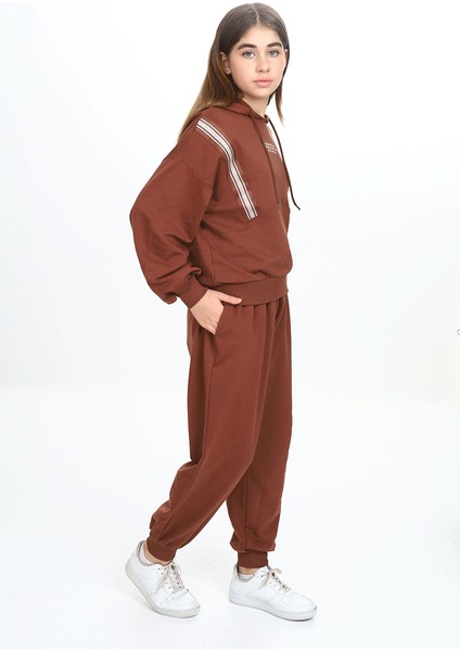 Kız Çocuk Iki Ip Kumaş Tiktak Şerit Kapüşonlu Eşofman Takımı modelleri