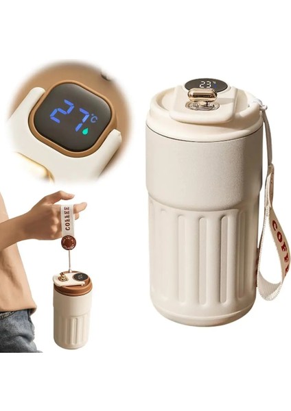 Tcherchı 450 ml Akıllı Kahve Fincanı Araba Ofis Termos Bardak Seyahat Paslanmaz Çelik Spor Su Şişesi Termos LED Sıcaklık Göstergesi Kupa (Yurt Dışından)