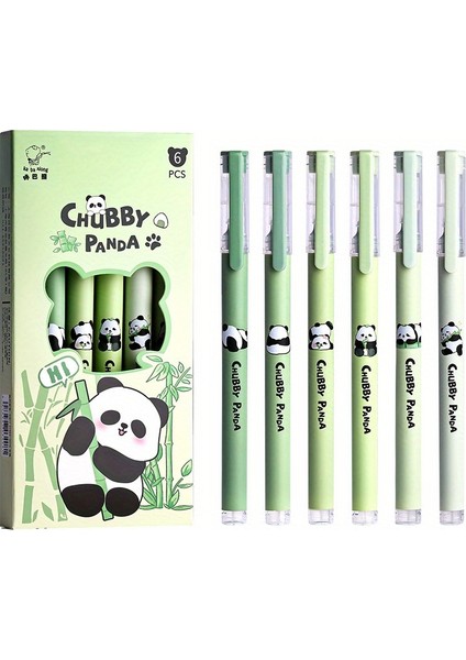 Chubby Panda 6'lı Paket Jel Mürekkep Roller Kalemler 0 5 mm Ince Nokta Değiştirilemez Süper Kapasiteli Plastik Malzeme Ofis Okul Için (Yurt Dışından)