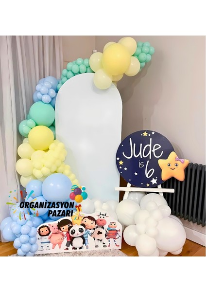 Balon Seti Makaron Mavi-Sarı-Beyaz-Yeşil 60 Lı Balon Zinciri Seti